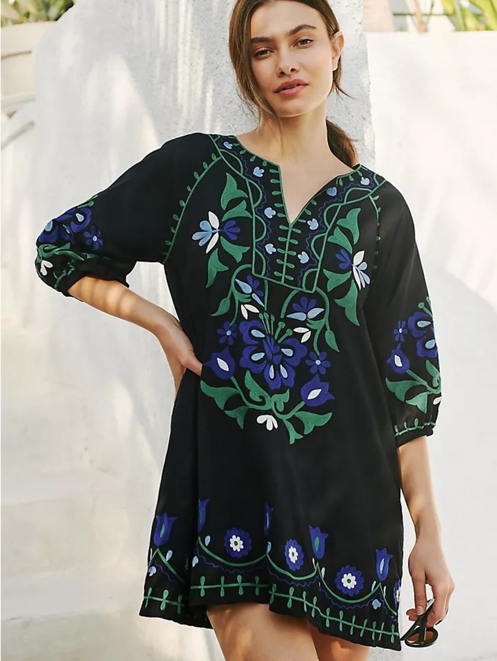 Roller Rabbit Lavandou Grace Tunic Short Embroidered Dress size M Black Green